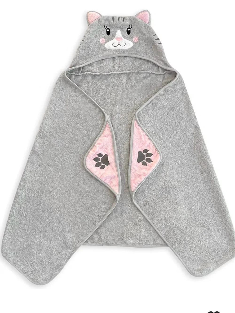 Kids Hooded Cat Towel Wrap - Gray 100% cotton